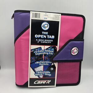 CASE-IT THE OPEN TAB 3-Ring Binder Notebook 2” Multi Pocket File PouchExpandPInk